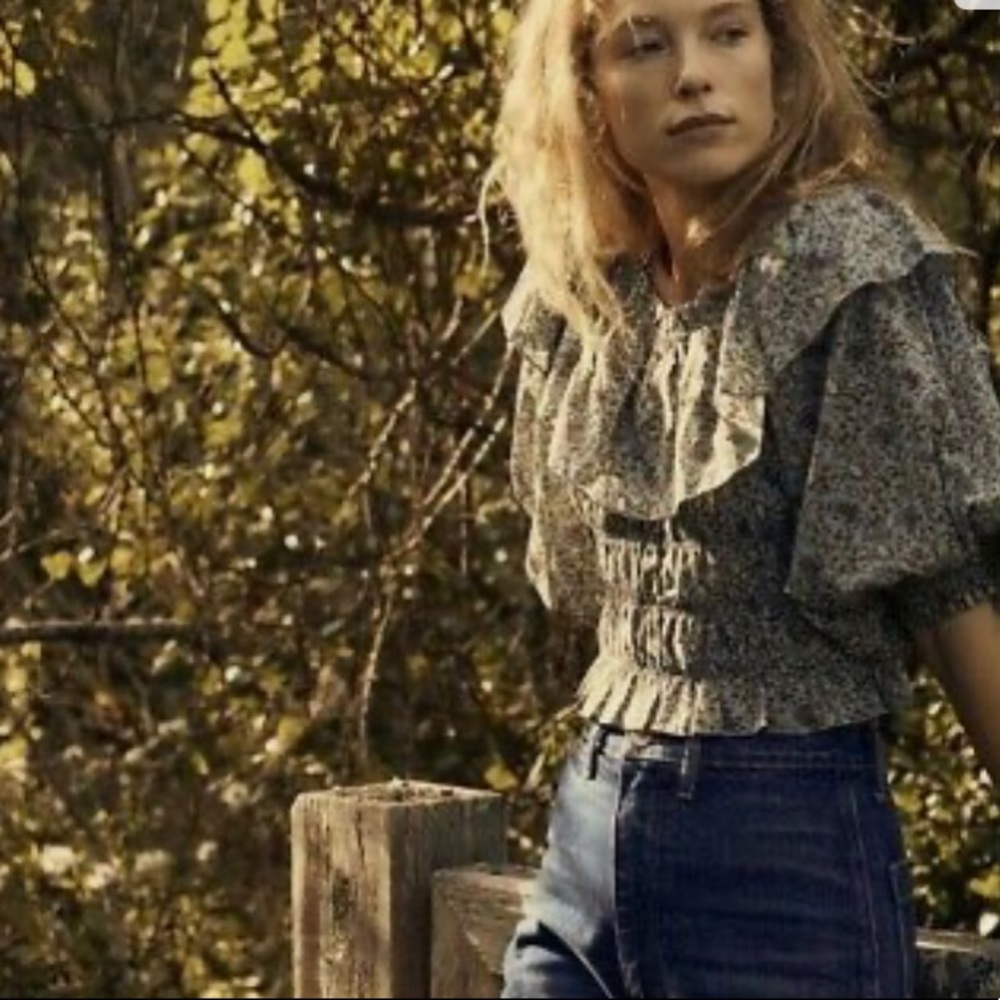 Doen Luce Smocked Top in Blue Tisbury Floral Paisley Size XS